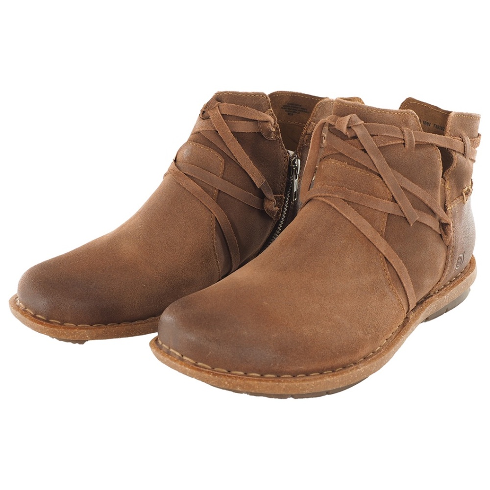 Born Tarkiln Distressed Wraparound Lace Detail Leather Booties